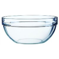 clear glass salad bowl