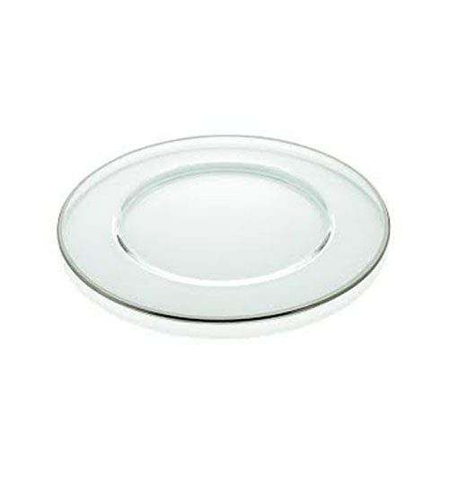 silver rimmed glass charger plate for events